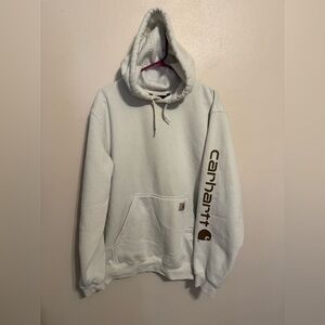 Unisex Cream Carhartt Loose Fit Mid Weight Logo Graphic Sleeve Hoodie Size Large
